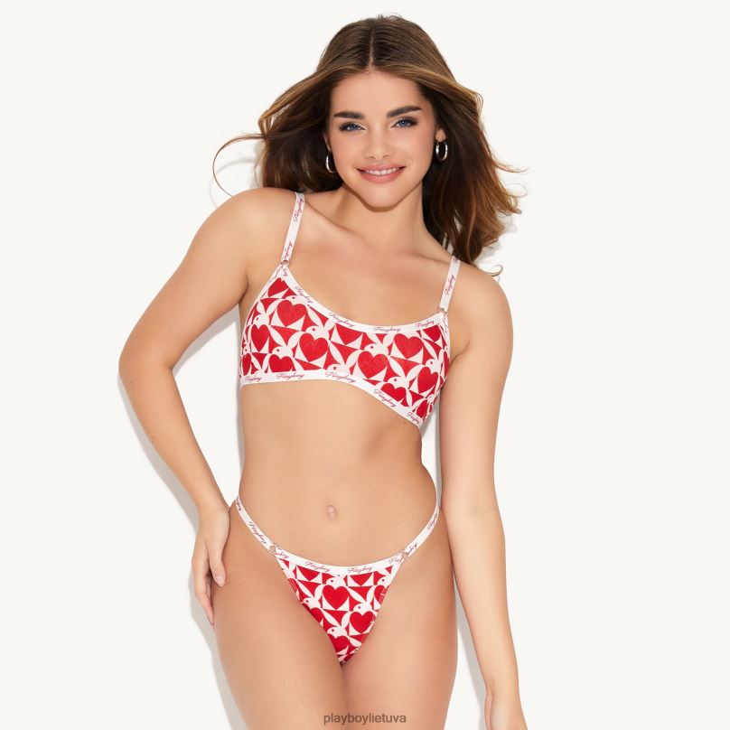 pagrindai samtelis bralette balta su raudona Playboy moterys apranga 64RVB1495