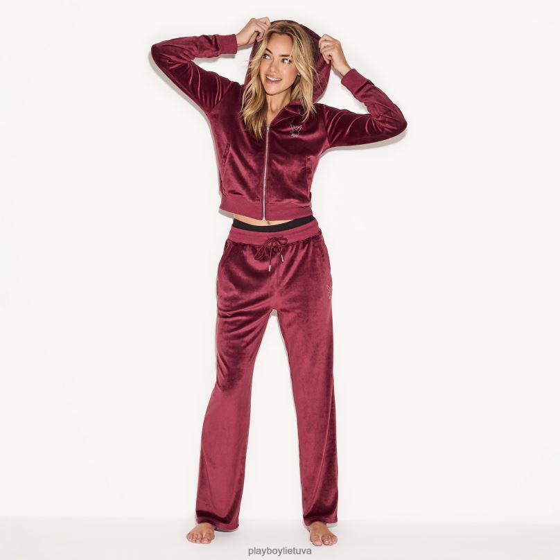 veliūrinės kelnės bordo Playboy moterys apranga 64RVB1185