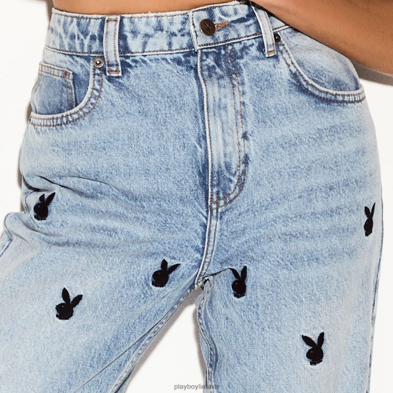 šviesus skalbimas su aukštai pakeliamais plačiomis kojomis džinsais originalus Playboy moterys apranga 64RVB1163