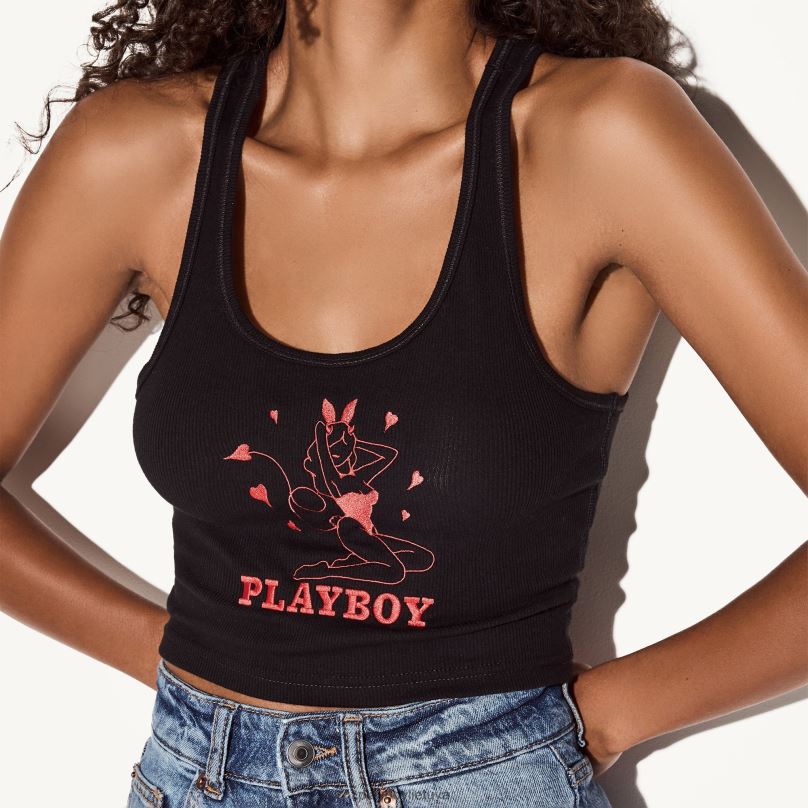 Devil Bunny Racerback tankas juodas Playboy moterys apranga 64RVB981