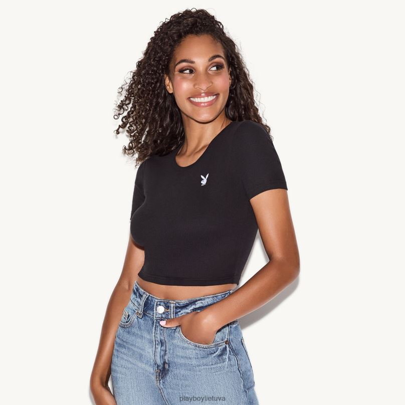 klasikinio logotipo marškinėliai juodas Playboy moterys apranga 64RVB957