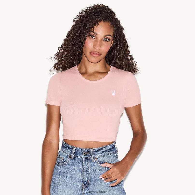 klasikinio logotipo marškinėliai rožinis Playboy moterys apranga 64RVB958