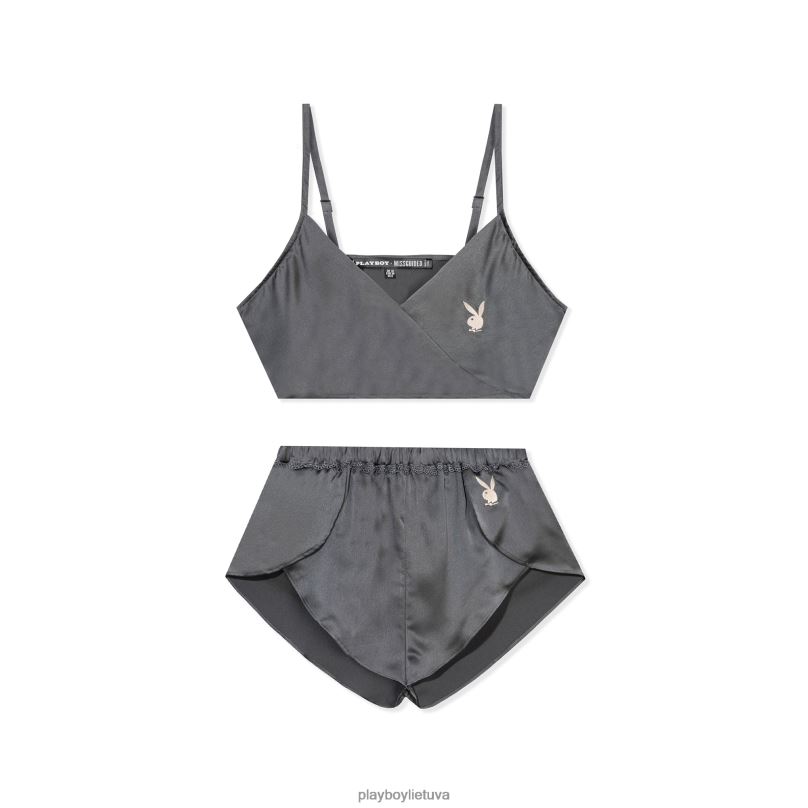 lounge satin Cami & short set - pilka šiferio pilka Playboy moterys apranga 64RVB955
