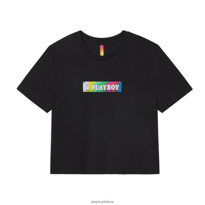 statiški apkarpyti marškinėliai juodas Playboy x Color Bars moterys apranga 64RVB1034