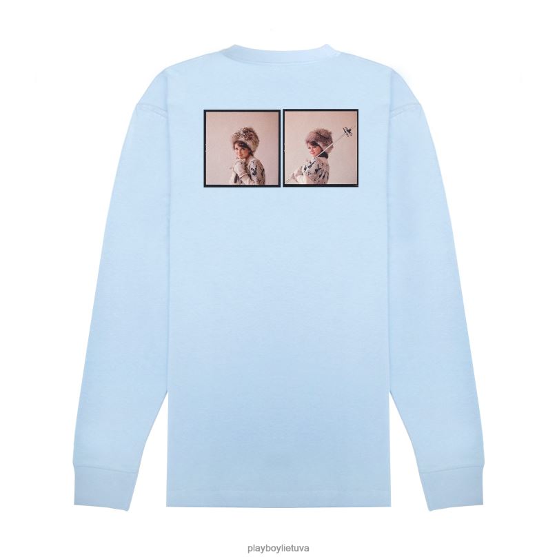 1964 m. sausio mėn. žaidimų draugas Sharon Rogers slidinėjimo zuikis ilgomis rankovėmis šviesiai mėlynas Playboy vyrų apranga 64RVB187