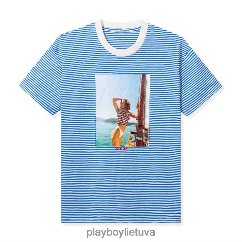 dryžuoti vip klubo marškinėliai mėlyna Playboy vyrų apranga 64RVB264