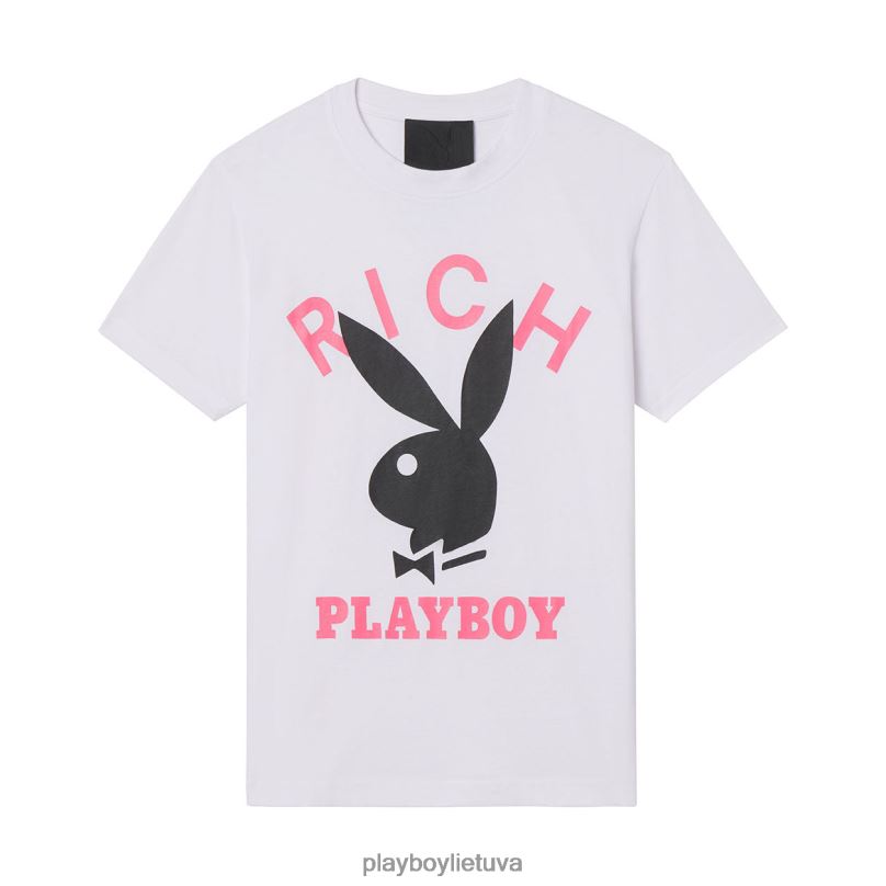 marškinėliai su logotipu baltas Playboy x John Richmond vyrų apranga 64RVB128