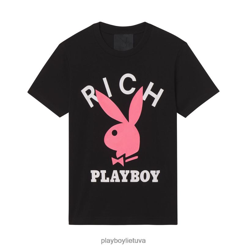 marškinėliai su logotipu juodas Playboy x John Richmond vyrų apranga 64RVB129