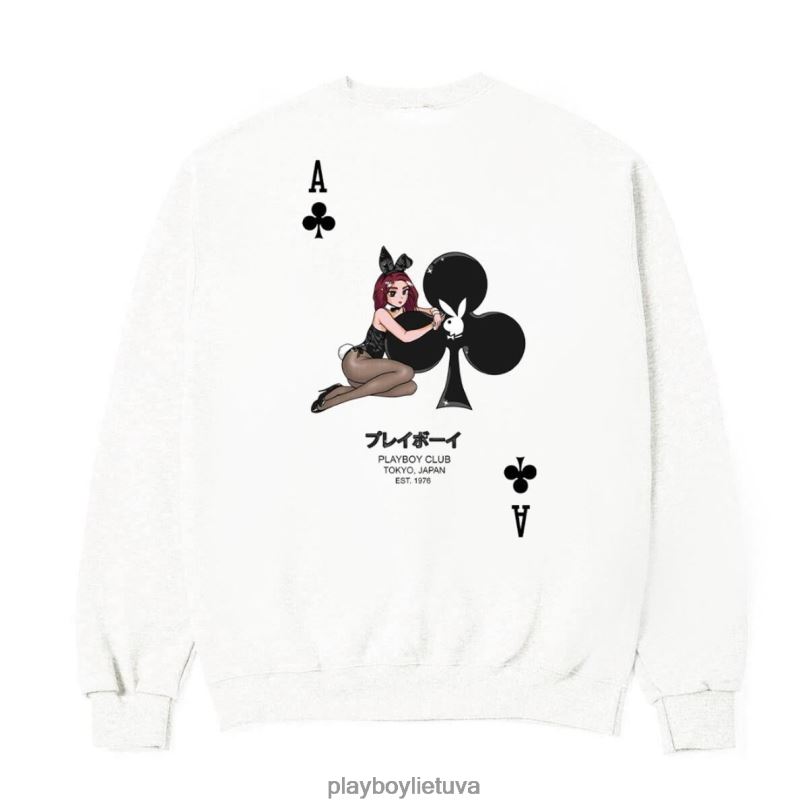 Ace of club crewneck megztinis baltas Playboy vyrų apranga 64RVB360